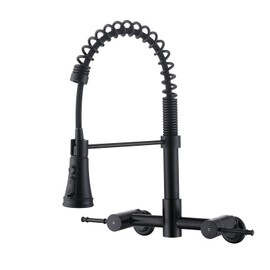 Delle Rosa Wall Mount Kitchen Faucet, 8 Inch Center Wall Mount Kitchen Sink Faucet with Pull Down Sprayer, Wall Mount Faucet with Sprayer Commercial Wall Mount Faucet, Matte Black