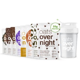 Oats Overnight Dessert Variety Pack - High Protein, High Fiber Breakfast Protein Shake - Gluten Free, Non GMO Protein Oatmeal - Salted Toffee, Chocolate Satin Pie & More (8 Pack + BlenderBottle)
