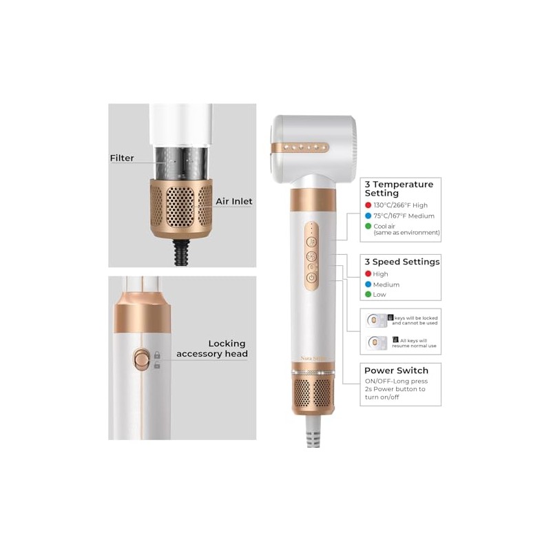 Nora Styler Multi-Styler Pro 7 en 1, Ionic Hot Air