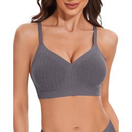 LEYSHE Padded Push Up Bras for Women with Support Smoothing Wireless Full Coverage Bra No Underwire Warm Grey