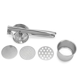 ANCLLO Potato Ricer, Stainless Steel, Professional Spaetzle Press, Potato Masher for Baby Food, Vegetables, Puree - Ergonomic Handles, 3 Interchangeable Sieve Inserts in Fine, Medium, Coarse