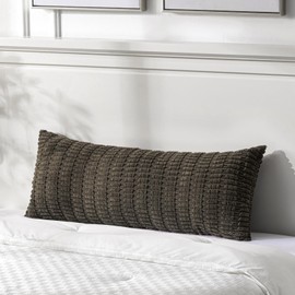 Fancy Homi Dark Brown Long Body Lumbar Decorative Throw Pillow Covers 14x36 Inch for Bed Couch Bedroom Bench, Soft Corduroy Rectangle Solid Pillow Case, Rustic Farmhouse Boho Room Decor