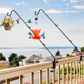 DAEHUI Deck Bird Feeder Hanger with 3in Clamp for Railing 41 Inch Bird Feeder Pole 360 Degree Swivel Plant Hooks for Hanging Baskets Wind Chime Lantern (2 Packs-3In Clamp Deck Hook)