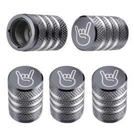 Tire Valve Stem Cap Cover - (5 Pack) Tire Air Cap Metal with Plastic Liner Corrosion Resistant Leak-Proof Rock and Roll for Car Truck Motorcycle Bike Grey