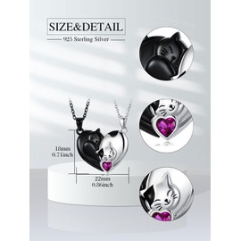 Flpruy Matching Cat Necklaces 925 Sterling Silver Cute Matching Couples Heart Necklaces Matching Couple Jewelry Gifts for Couples Boyfriend Girlfriend Him and Her