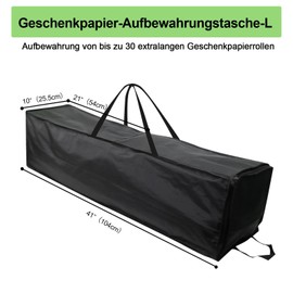 Newbob Wrapping Paper Storage Bag, Heavy Duty 420D Oxford Wrapping Paper Organiser with Side Pockets and Handles and Zips, Waterproof, Tear-Resistant (104 x 25 x 25 cm)