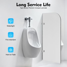 BANLICALI Urinal Partition, 15.7"W x 35.43"H Urinal Screen Toilet Partition with Accessories, Wall-Mounted Men Urinal Divider Screen for Schools Shopping Malls Public Places (Light Grey, Round Angle)