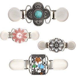 Pack of 4 Vintage Pullover Scarf Clips, Dress Clip, Silver Cardigan Clips, Shirt Brooch Clips, Antique Scarf Clip, Four Retro Pattern Costume Accessories for Women Blouse Cardigan Dresses Jacket, Zinc