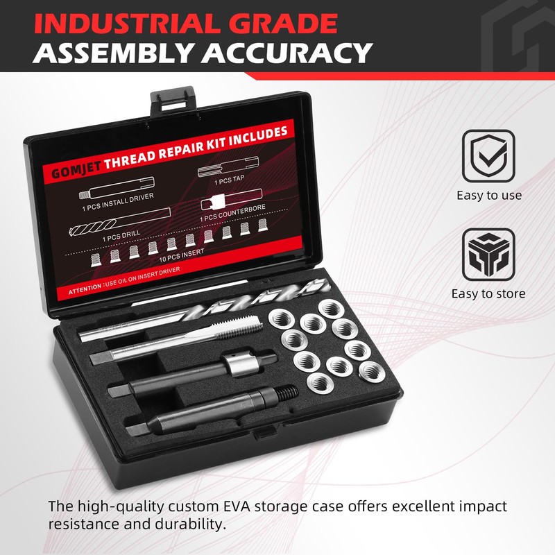 gomjet Thread Repair Kit M8X1.25 Metric, with M8X1.25X11.7MM Stainless Steel