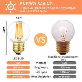 Leools Dimmable G16.5 LED Bulbs,6W E26 Edison LED Light Bulbs,Warm White 2700K,600lm,6W Equal 60 Watt,G50 Globe Light Bulb for Pendant Vintage LED Filament Edison Candle Bulb with Decorative, 6Pack.