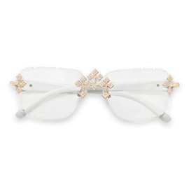 LEVELUPFORLESS Triple Cross Iced Out Sunglasses – Clear Frame, Golden Bridge, Bold Men’s Streetwear Shades - Color: Red