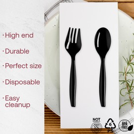 Smarty Had A Party 150 Black Disposable Plastic Serving Spoons Heavy Duty Spoons Disposable for Buffet Catering and Events