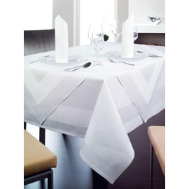 texpot Damask Tablecloth 110 x 220 cm White with Satin Edge Washable at 95 °C 100% Cotton
