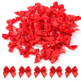Jollybows 100PCS 1" Red Mini Satin Ribbon Bows, Tiny Crafts Bows Decoration for DIY Cheer Pins Clothespins Hair Accessories Wedding Gift Box Ornament