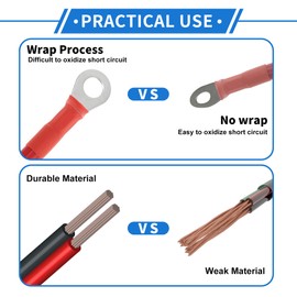 VekAuto 1 Pc Battery Inverter Cable 5 AWG Gauge 4.5FT 3/8" Lug 5/16" Lug Battery Cable Universal for Car Vehicle Boat RV Solar Tinned Copper Red