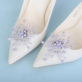 Xerling - 1 par de elegantes clips de perlas desmontables hechos a mano con hebilla para zapatos de flores para boda, zapatos florales, decoración de cristales, accesorios para zapatos de diamantes de