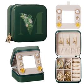 Enthralite Travel Jewelry Box for Gift: Traveling Jewelry Case for Girls Women - Mini Organizer for Necklaces Earrings Green M