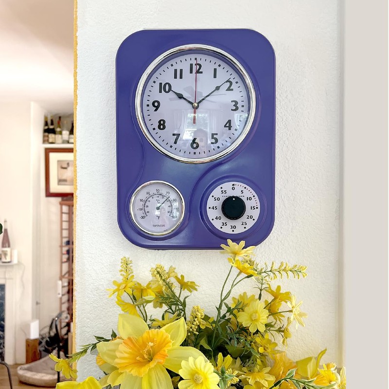 Lily's Home Retro Kitchen Clock with Temperature and Timer (Purple)