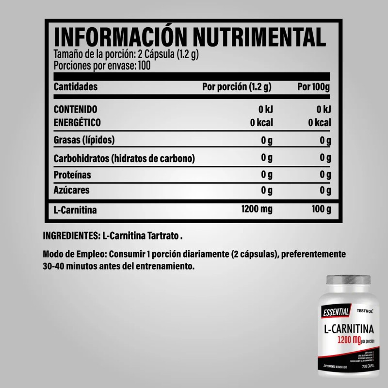 L-carnitina Essential 1200mg 200 Caps Testrol
