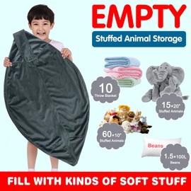 Lukeight Stuffed Animal Storage Bean Bag Chair Cover for Kids, Zipper Beanbag Chair Cover for Organizing Toddler and Kids' Rooms Plush Toys (Dark Gray Velvet, Large)