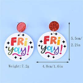coadipress Fri-Yay Earrings Acrylic Teacher Appreciation Gifts for Women Cute Creative Happy Friday Friyay Earrings Back to School Jewelry Friday Gifts (Round White)
