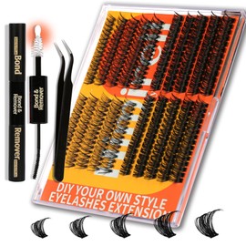 Himirell Lash Clusters 300Pcs Individual Lashes Cluster Eyelash Kit Individual D Curl Eyelashes with Tweezers, Bond and Remover Wispy Russian DIY Lash Extension Kit for Self Application (12-16MM)
