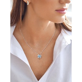 Suplight Dainty Love Knot Birthstone Pendant Necklace for Women, 925 Sterling Silver Necklaces Aquamarine Crystal Birthstone Trendy March