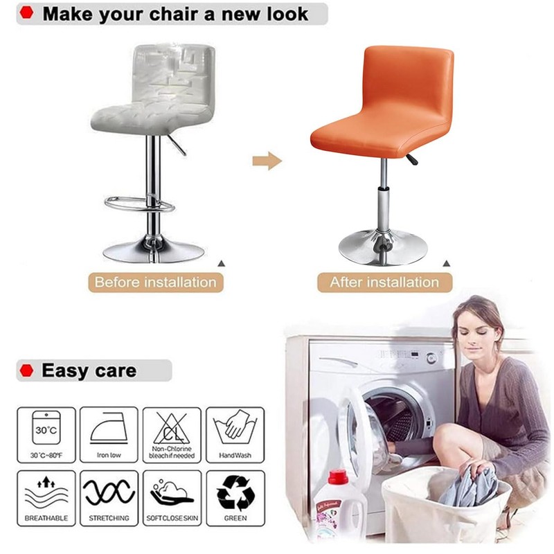 Bifaunvogel Waterproof PU Bar Stool Covers, Slipcovers, Counter Height, Orange,
