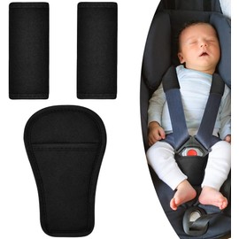 Aomig Juego de 3 almohadillas para cinturón de seguridad para niños, color negro, universal, protector de cinturón y acolchado para cinturón de seguridad, fundas para asiento de bebé, cochecito, silla
