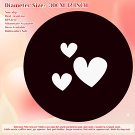 12 Inch Silicone Microwave Mat, Red Round Non-Stick Heat Resistant Baking Mat Set, BPA-Free Multi-Purpose Microwave Mat, Kitchen Trivets for Hot Dishes Valentine's Day Silicone Placemat (Black)