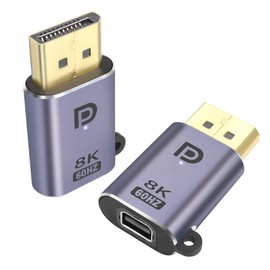 QIANRENON DP to Mini DP Adapter 8K@60Hz DP1.4 Male to Mini DisplayPort Female Extension Connector with LED and Hanging Holes for Tablet MacBook Surface Laptop HDTV, Pack of 2