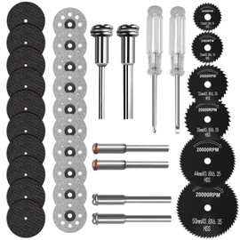 34Pcs Mini Circular Rotary Saw Blades,High-Speed Steel Saw Blades with Mandrel,Drill Wood Cutting Discs Set for Plastic Metal Rotary Cutting Tools