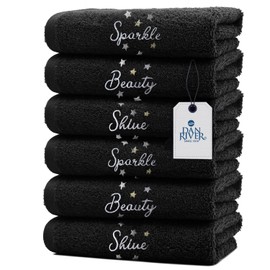 DAN RIVER - Toallitas desmaquillantes 100% algodón, toallas de lujo para quitar el delineador de ojos, rímel, base, ultra suaves, paquete de 6 unidades, 13 x 13 pulgadas, color negro, chispa y brillo