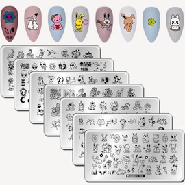 Cute Animal Print Nail Stamping Plates 7pcs Nail Stamp Plates Cat Unicorn Mermaid Nail Stamping Kit Dinosaur Dogs Rabbit Image Design Nail Art Stamping Plates Stars Manicure Template Nail Art Tools