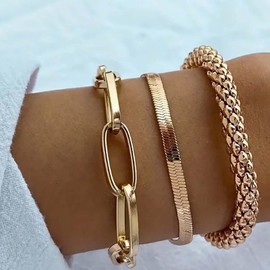 Xduargs Punk Layered Snake Chain Bracelet Thick Paperclip Chain Bracelet Chunky Link Chain Hand Bracelet Vintage Snake Link Bracelet Herringbone Chain Bracelet for Women