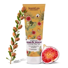 Jean & Len Pampering Cream Oil Shower Argan Oil & Fig, Suitable for Daily Care, Shower Gel with Argan Oil and Fig Extract, No Parabens and Silicones, Vegan, 250 ml