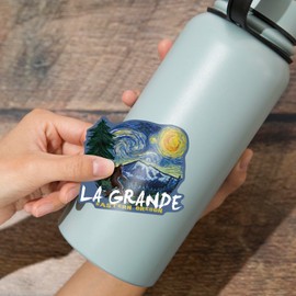 Die Cut Sticker La Grande, Oregon, Bigfoot, Van Gogh Starry Night, Vinyl Sticker 3 to 6 inches, (Waterproof Decal for Cars, Water Bottles, Laptops, Coolers), Large