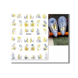 Gilding Fall Leaves Nail Sticker Maple Marble Feather Nail Decals S8T020 Nail Wraps Stickers Manicure Supplies for Women Nails Full Long Lasting Easy Apply and Remove