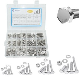 WZHUIDA 600 Pieces M3 M4 M5 M6 Hex Screws and Nuts Set, Stainless Steel Hexagonal Screws Nuts and Washers Assortment Kit, Machine Screws with Full Thread