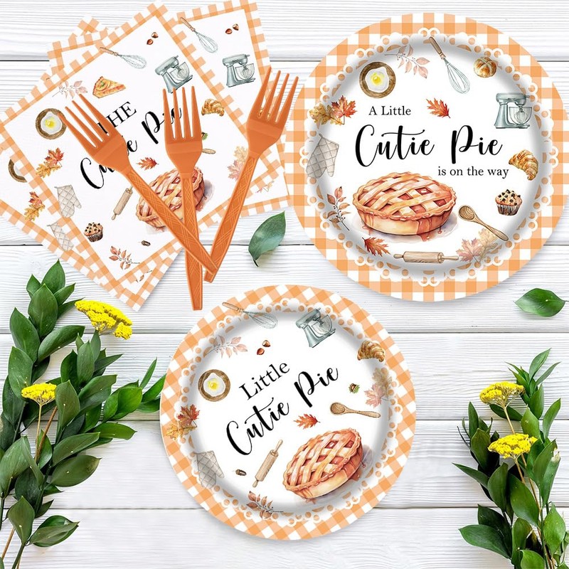 Tcoyodw Cutie Pie Baby Shower Tableware Set 96 Pcs Disposable