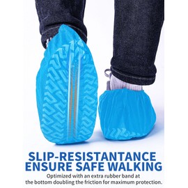 X-Large 50 Pack Shoe Covers Disposable Non-Slip, Blue Non-Woven Fabric Boot Covers for Indoors Breathable Slip Resistant Durable Boot&Shoes Cover, Stretchable Fits Up to Size 13 US Men