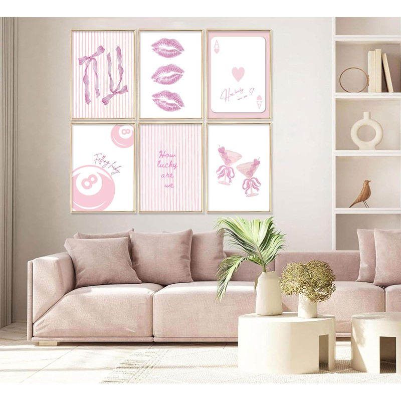 6Pcs Pink Coquette Wall Art How Lucky Are We Stripe