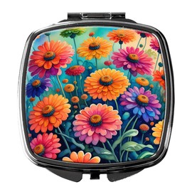 Caroline's Treasures Colorful Zinnias Compact Mirror Decorative Travel Makeup Mirror for Women Girls Gifts Pocket Makeup Mirror Folding Handheld