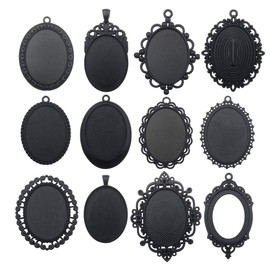 10pcs 30x40mm Black Oval Blank Bezel Pendant Trays Base Cabochon Settings Trays Pendant Blanks (M117)
