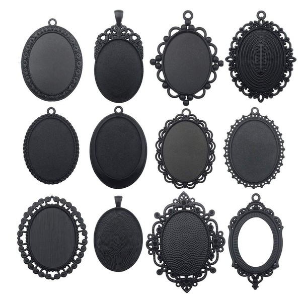 10pcs 30x40mm Black Oval Blank Bezel Pendant Trays Base Cabochon