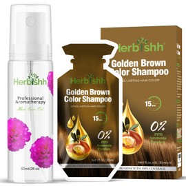 3 in 1 Hair Color Dye Golden Brown Pouch 30mlx10p + Flower Oil Serum 60 ML