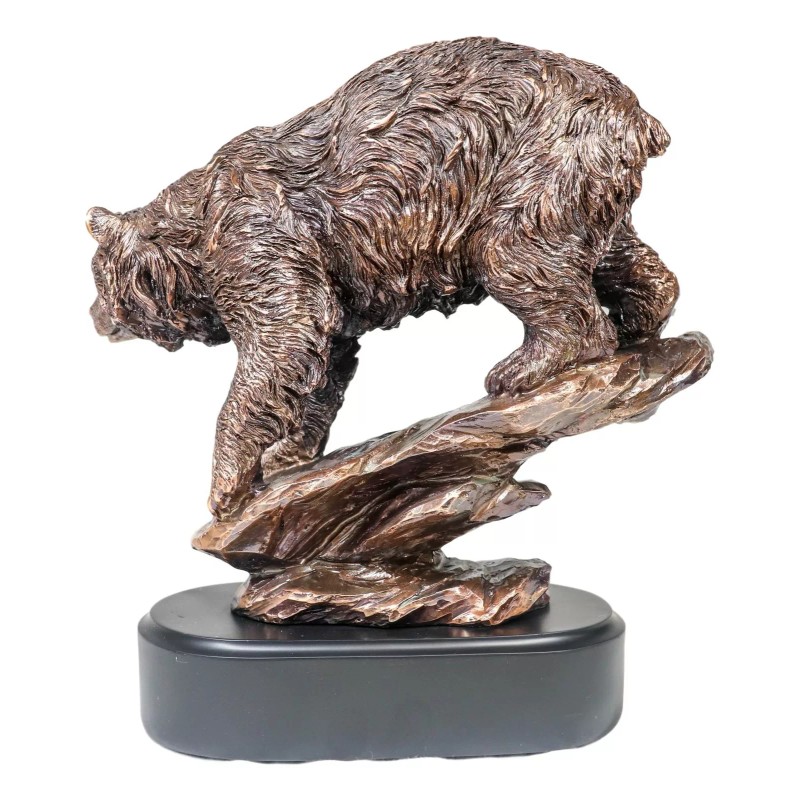 Wildlife Large Grizzly Bear Going Down Hill Bronze Electroplated Resin