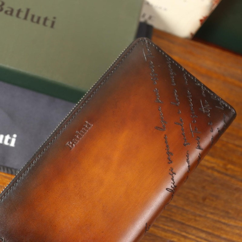 BATLUTI Men's Long Wallet, Round Zipper, Genuine Leather, Antique Leather,