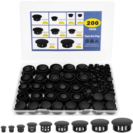 200Pcs Nylon Hole Plug Set (9 Sizes: 1", 7/8", 3/4", 5/8", 1/2", 3/8", 5/16", 1/4", 1/5") - Plastic Hole Plugs, Assorted Sizes, Precision Fit End Caps for Cabinets & Furniture (Black)