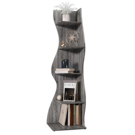 LITTLE TREE Small Corner Shelf, Modern 5-Tier Wall Corner Bookshelf, Stylish Bookcase Storage Rack for Small Space, Living Room, Bedroom